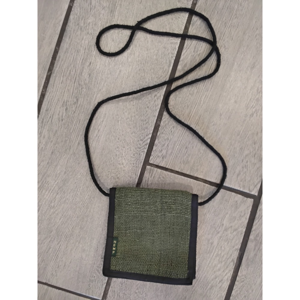 100% Hemp Crossbody Neck Wallet Olive Green Travel‎ Pouch Made in Nepal Boho